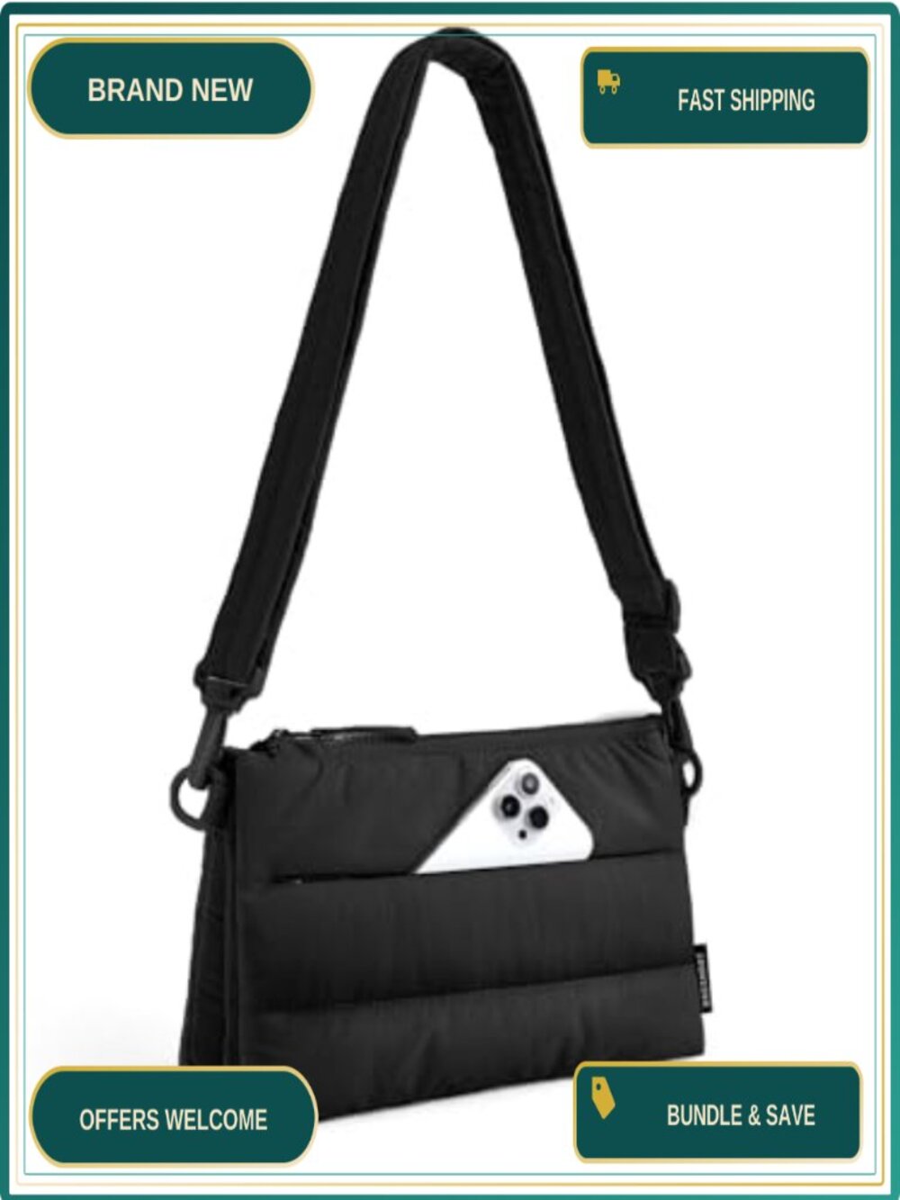 Quilted Nylon Crossbody Bag RFID Blocking Puffy Travel Purse